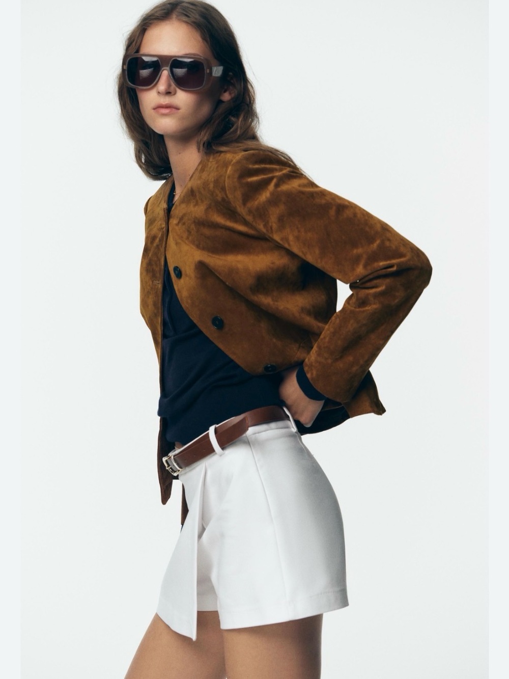 ZARA Flared Hem 100% Suede Leather Jacket in Whiskey Brown Size Small - Picture 7 of 14